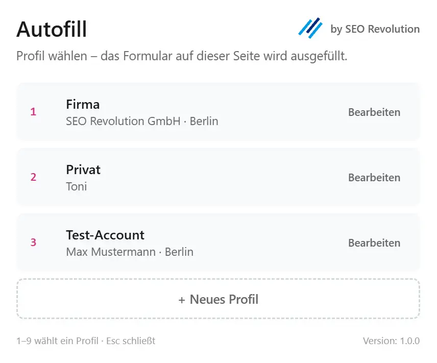 Bookmarklet zum ausfüllen von Formularen in Sekunden