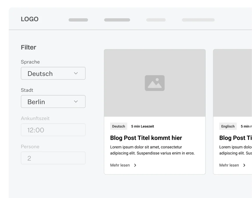 Template-Falle: Einheitliches Layout mit standardisierten Elementen, das keine individuelle Markenidentität vermittelt