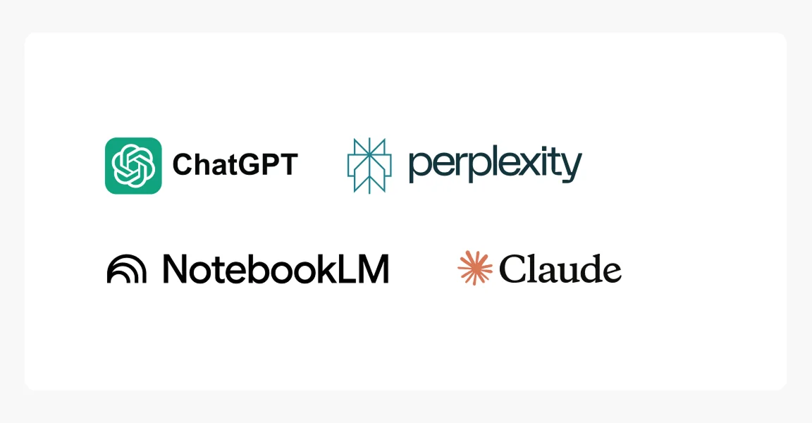 Übersicht der KI-Tools ChatGPT, Perplexity, NotebookLM und Claude für GEO-Strategien