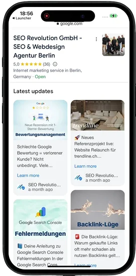 Google My Business-Profil eines Unternehmens mit neuesten Beiträgen