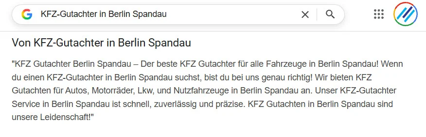 Google Busines Profil Beschreibung mit Keyword-Spamming