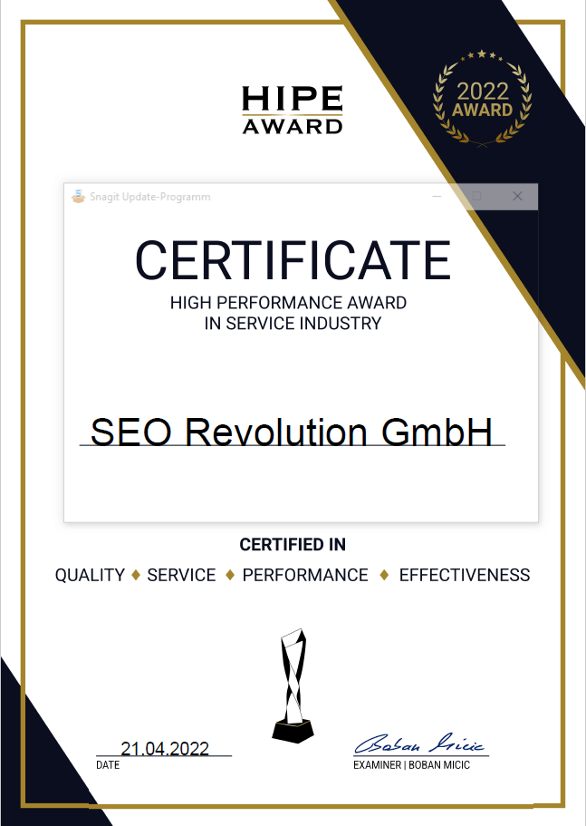 seo revolution hipe award