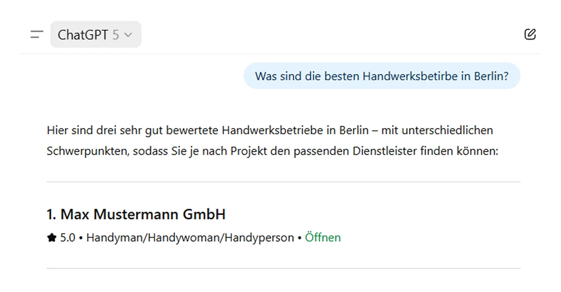 Screenshot einer Google-Antwort mit KI-Übersicht zu bekannten Fensterherstellern