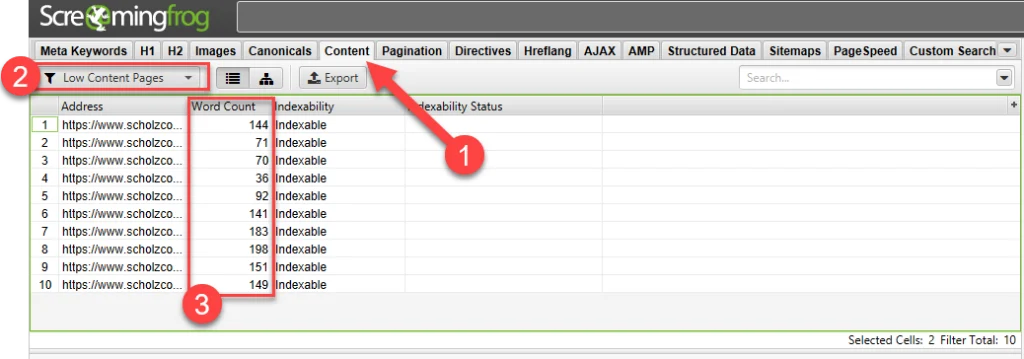 thin content screaming frog