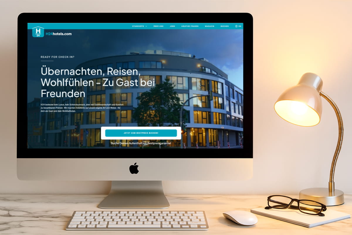 Moderne Hotel-Website auf einem Desktop-Bildschirm – Beispiel für einen gelungenen Webseiten-Relaunch mit frischem Design und klarer Nutzerführung