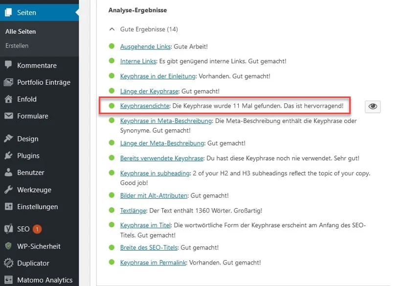 yoast optimierung von text